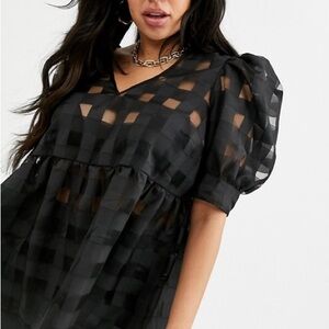 ASOS Curve Black Checkered Blouse